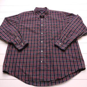Lands End No Iron Plaid Button Down Shirt Classic Fit Mens XXL 18 18.5